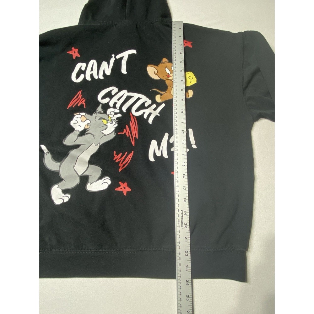 Tom & Jerry Hoodie Mens L Black All Over Graphic Can't Catch Me Cartoon - Picture 13 of 13